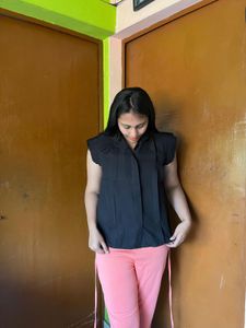 Chic Black Pleated Cap Sleeve Top