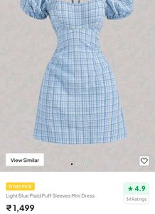 Blue Plaid Puff Sleeve Dress 🫐