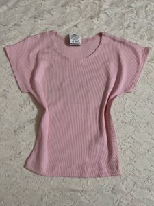 Pink Ribbed Short Sleeve Top