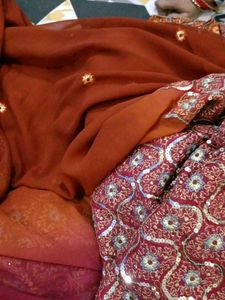 double shade saree with brown and dark purple mixt