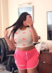Cute Pink Bow Crop Top & Shorts Set