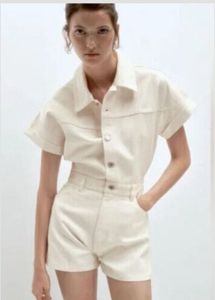 ZARA White Denim Romper/Playsuit