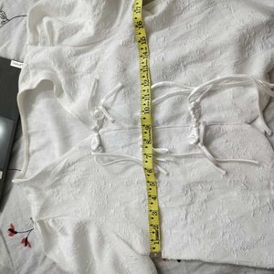 White Textured V-Neck Tie-Up Top