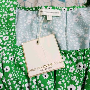 Green Floral Smocked Square Neck Top