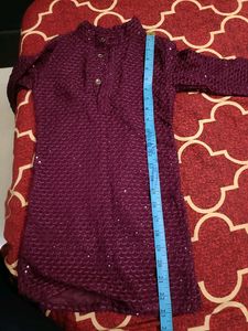 Pretty Wine Colour Sequence Kurta For Kids