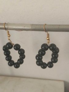 Black Beaded Hoop Earrings