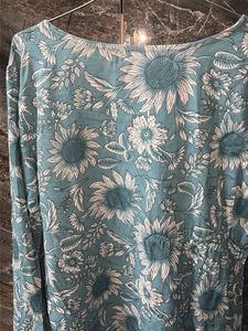 Teal Floral Printed Long-Sleeve Kurti