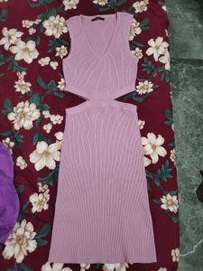 Lavender Cut-Out Ribbed Midi Dress