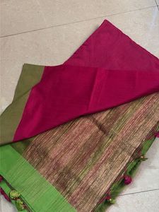 Vibrant Pink Saree with Tassel Border