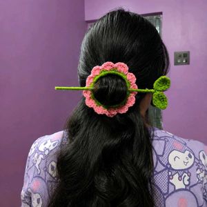 Crocheted Flower Bun Stick
