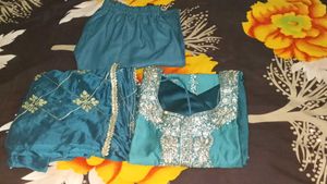 Teal Embroidered Kurta Set with Dupatta