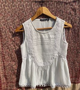 Ivory League Lace Trim Peplum Top