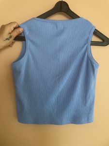 Blue Ribbed Butterfly Crop Top