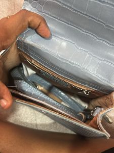 Stylish Light Blue Croc-Embossed Handbag