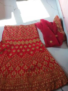 Red &amp; Gold Embroidered Lehenga and dupatta