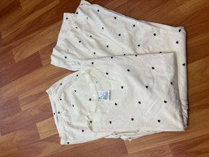 h&amp;m Cream Heart Print Pajama Set