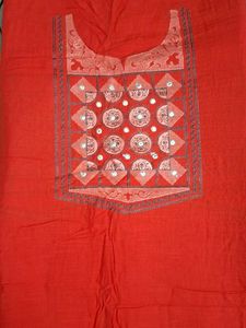 Orange Embroidered Dress Material