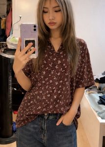 cute floral maroon top