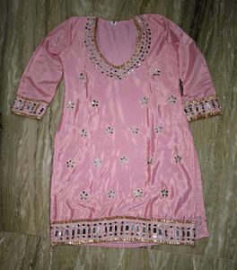 Pink Mirror Work Kurta with Palazzo Pants