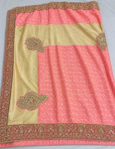 Pink &amp; Cream Embroidered saree