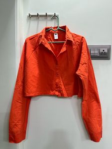 Bright Orange Cropped Button-Up Shirt