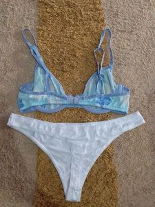 Light Blue Floral Bra &amp; White Thong Set