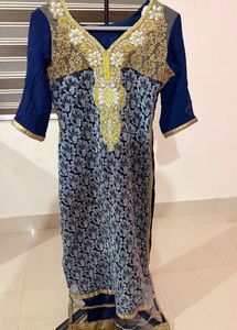 Elegant Navy Blue & Gold Kurti