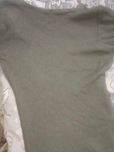 Olive Green Ribbed Mini Dress