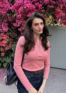 Y2K Pink Ribbed Half-Zip Long-Sleeve Top