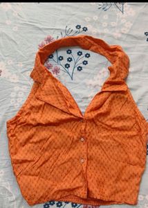 Orange Halter Neck Crop Top