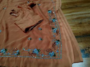Y2k Elegant heavy Peach hand work Saree
