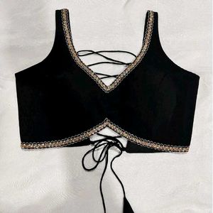 Elegant Black Lace-Up Blouse