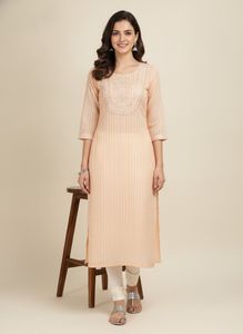 Peach Embroidered Kurta