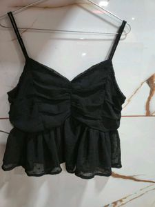 Chic Black Ruched Camisole Top