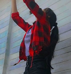 Striped Top with Red Cardigan Set