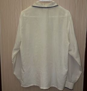 Elegant Cream Blouse with Blue Embroidery