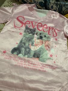 Cute Pink Cat &amp; Dog Graphic T-Shirt Jersey
