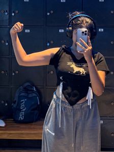 Cute Black Graphic Crop Top