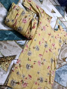 Yellow Floral Print Kurta Set