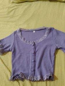 Lavender Lace Trim Crop Cardigan