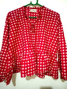 Chic Red &amp; White Checkered Peplum Top 40"-44"