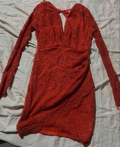 Orange Short Lace Mini Dress