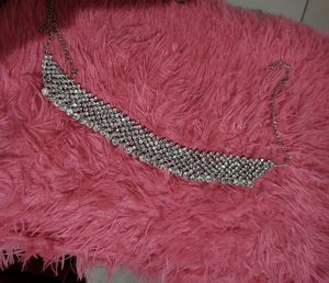 Silver Studded Necklace Set With Earrings