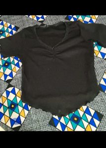 Black Ruched V-Neck Top