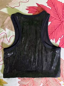 Sparkly Black Sequin Crop Top✨