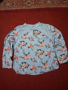 Light Blue Floral Print Long Sleeve Top