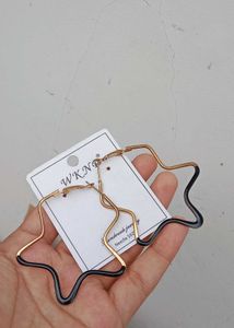 Star Hoop Earrings - Gold & Black