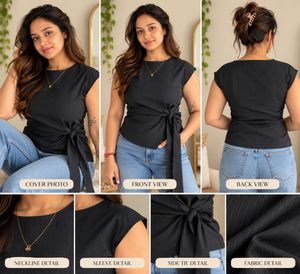 Chic Black Pinstripe Tie-Waist Top