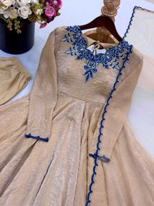 Elegant Beige Kurta Set with Maroon Embroidery