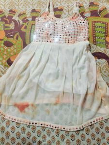Shimmering Peach &amp; White Sharara Set